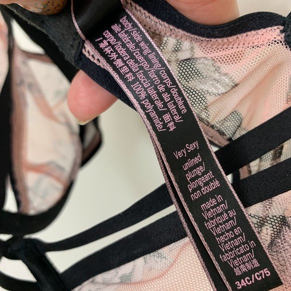 Victoria Secret very sexy unlined plunge pink floral double strap bra 34C - Picture 4 of 6